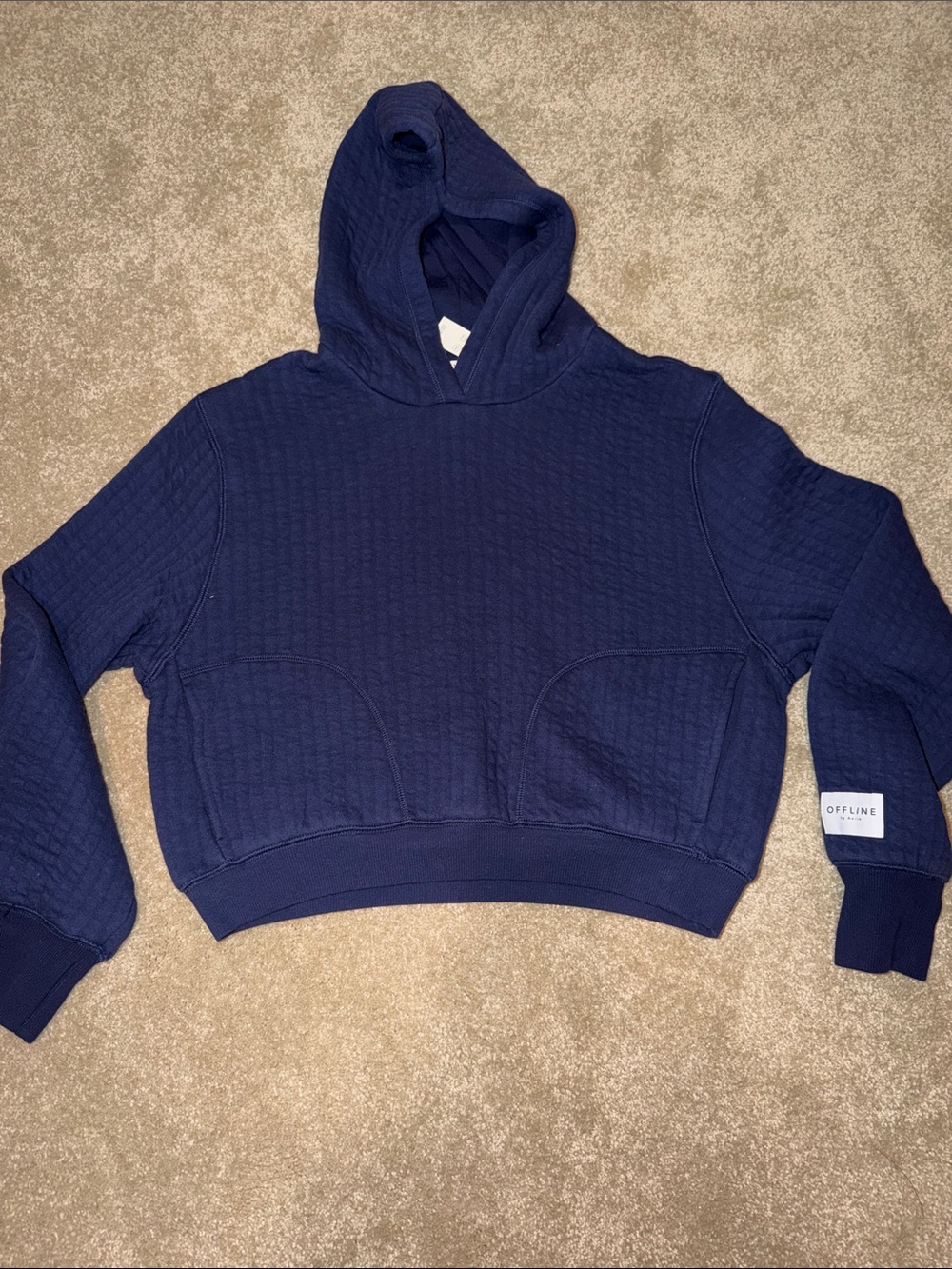 Aerie Coffee Run Cropped Hoodie in Navy